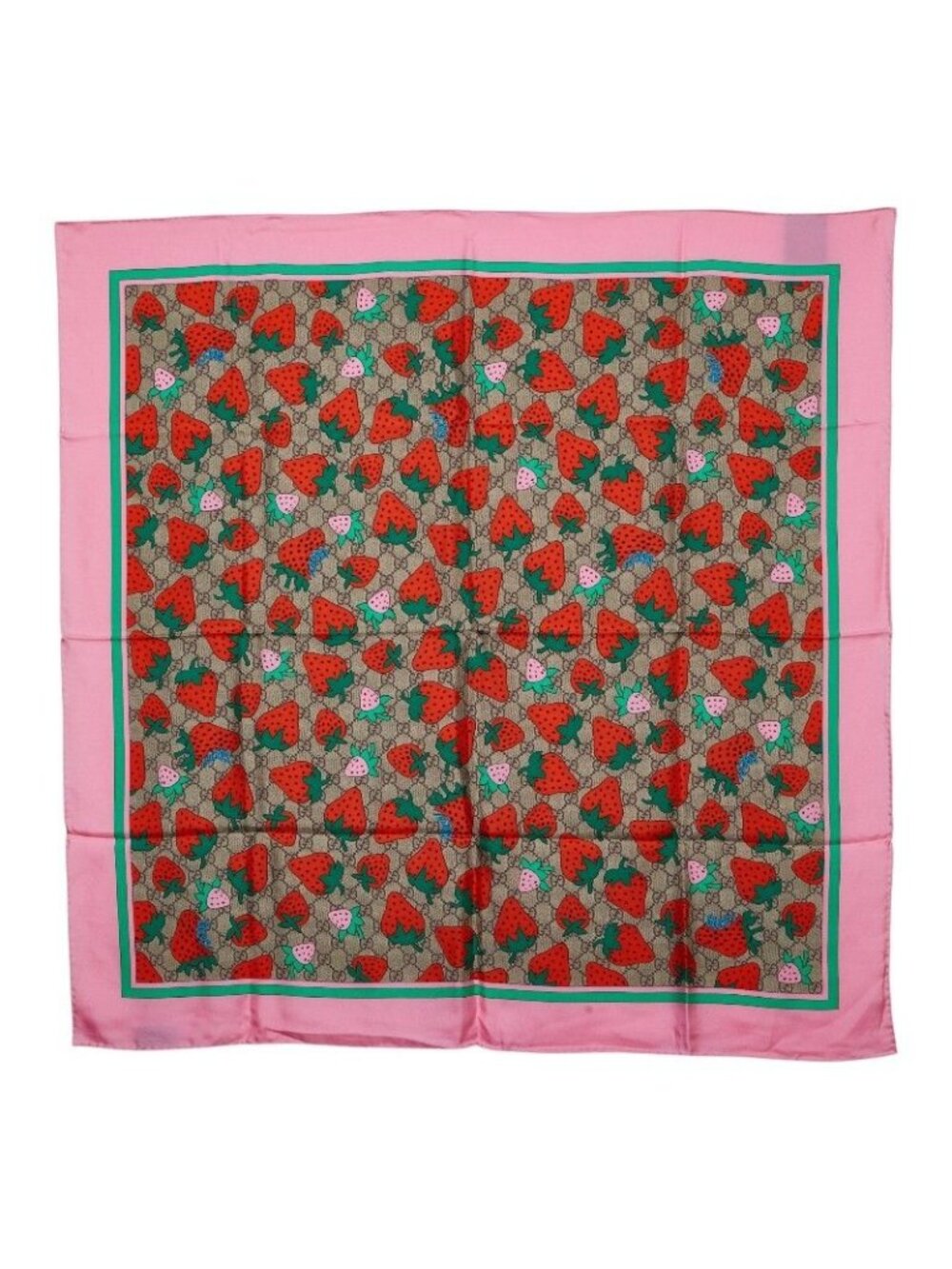 Gucci GG Logo Strawberry Pattern Scarf Large Pink Multicolor Silk